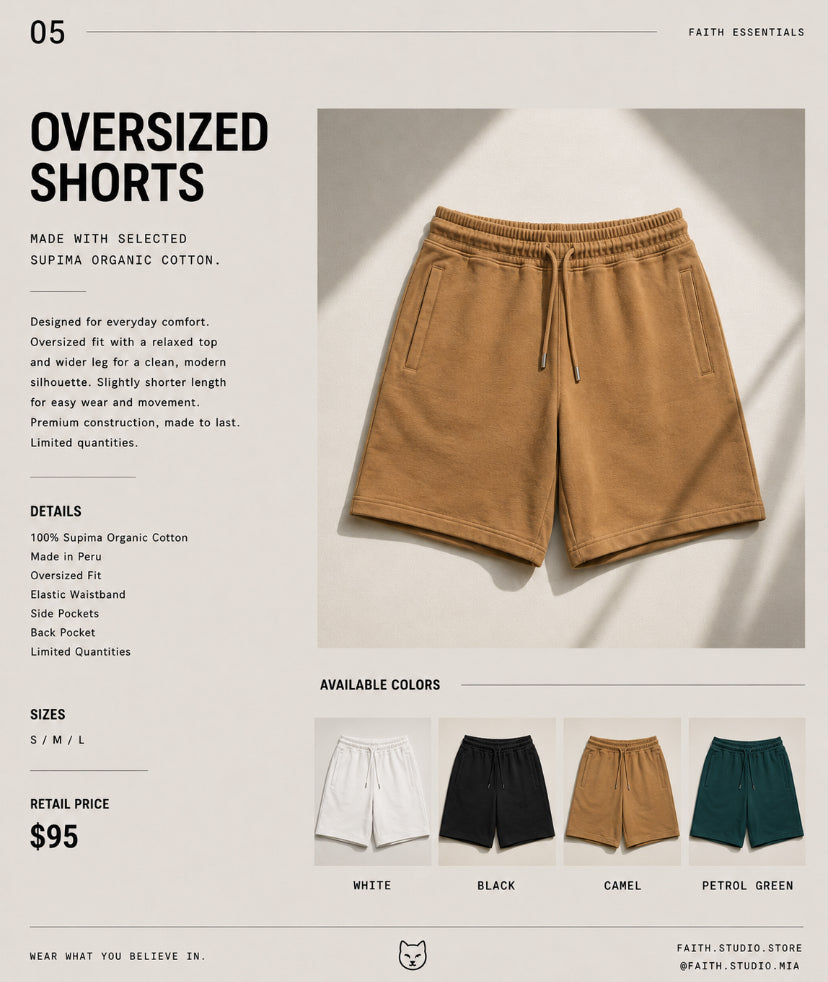 FAITH product catalog and oversized shorts product system